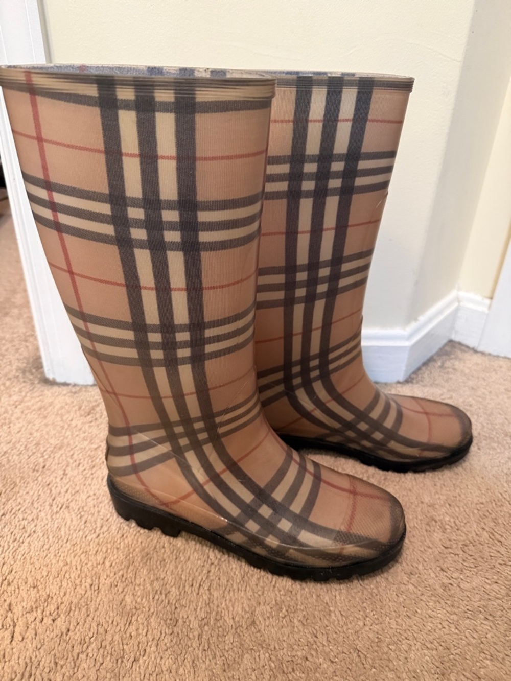 Burberry Beige Plaid Women's Rain Boots